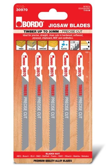 BORDO JIG SAW HCS T-SHANK PRECISE CUT 100MM TIMBER 5 PK 